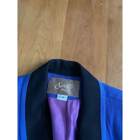 Vintage Saville Suit Womens Skirt Set Blue Wool Blend 12 Double Breasted - Picture 9 of 10